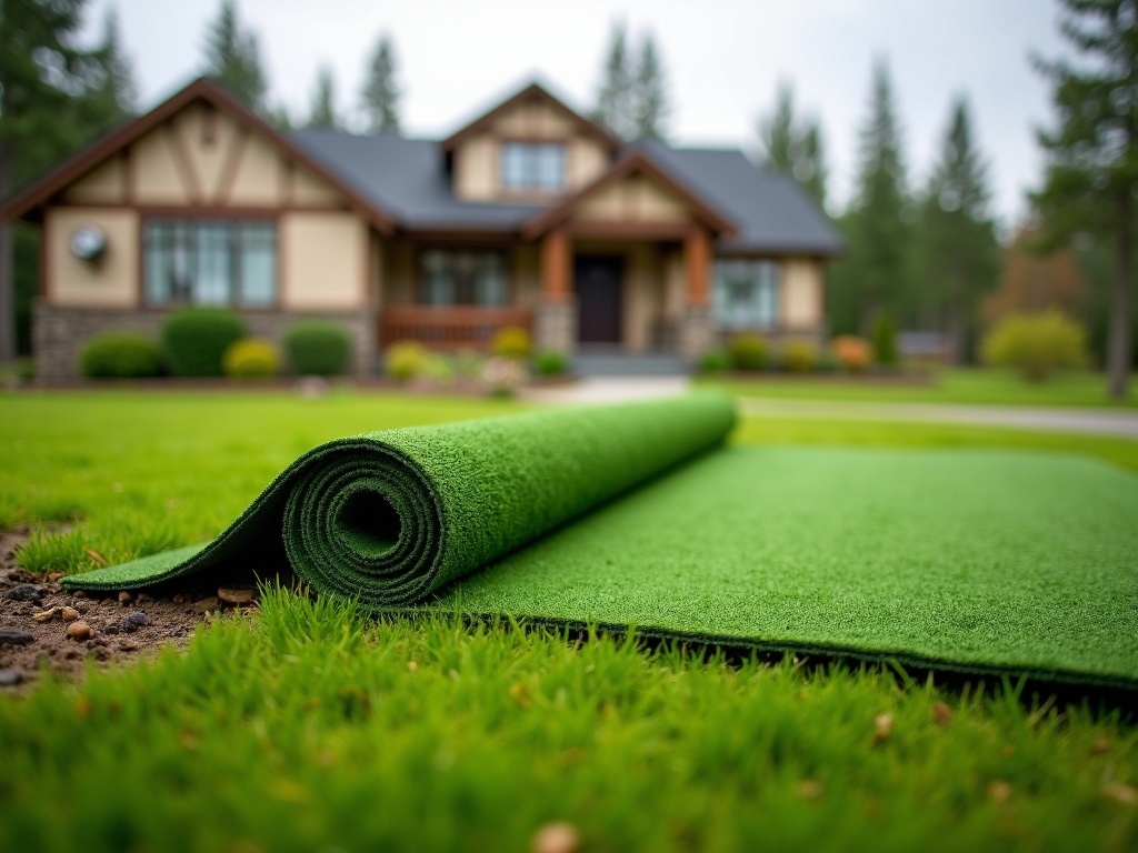 Fresh sod installation on a graded residential lawn